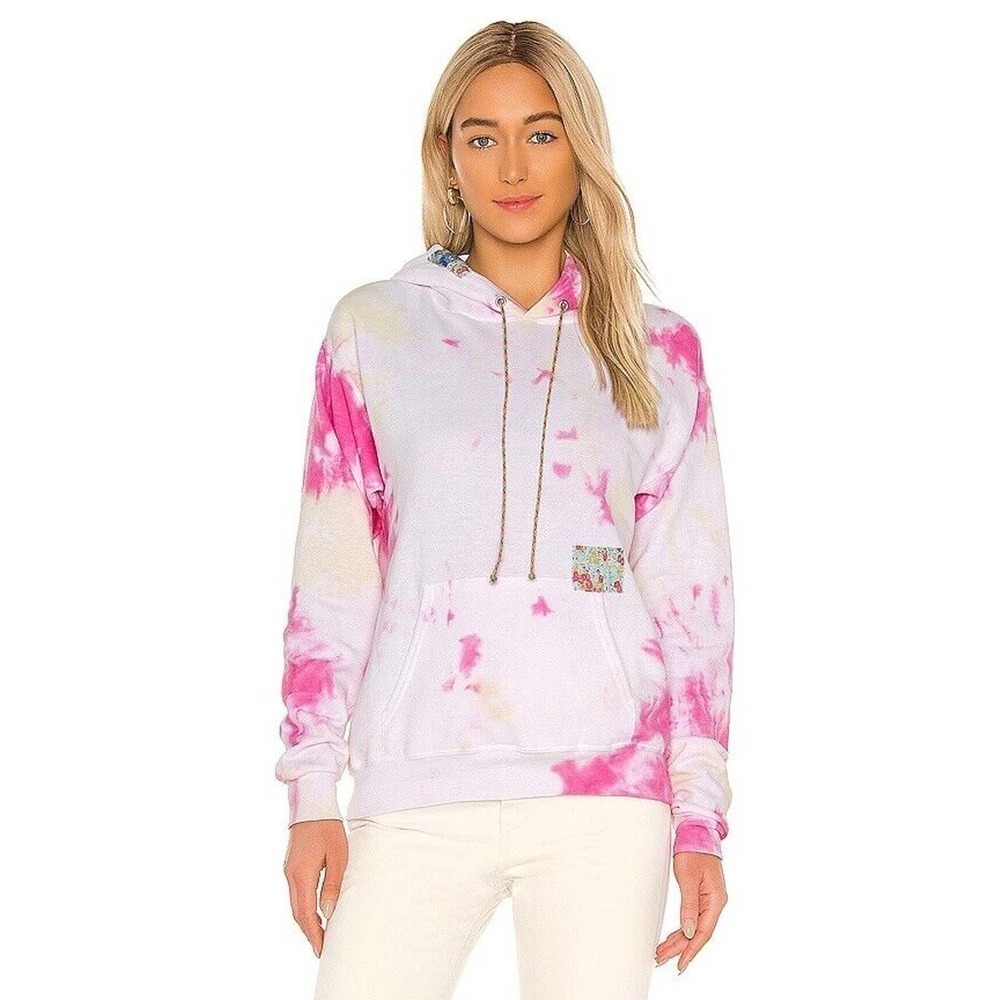 DANNIJO x Revolve Womens Size Small Patchwork‎ Tie Dye Hoodie Pink Sweatshirt